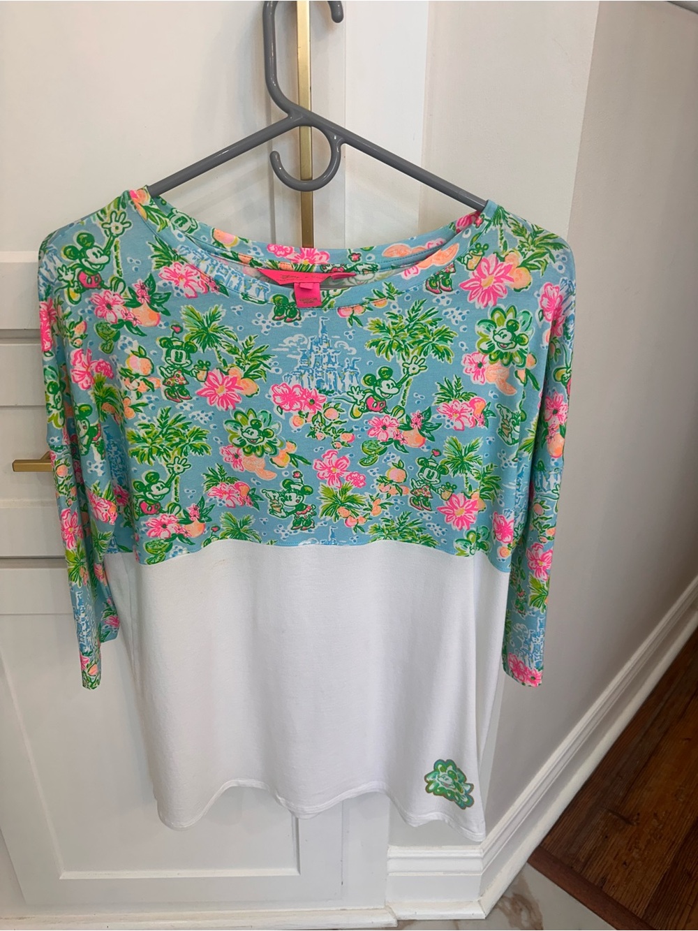 Disney Blue Floral Colorblock Long Sleeve Top